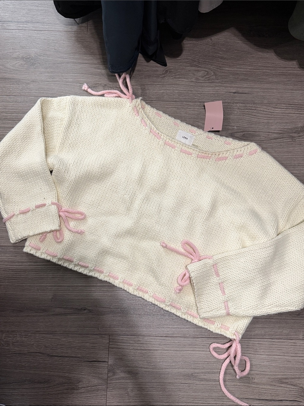 Lena Cream Knit Top with Pink Trim